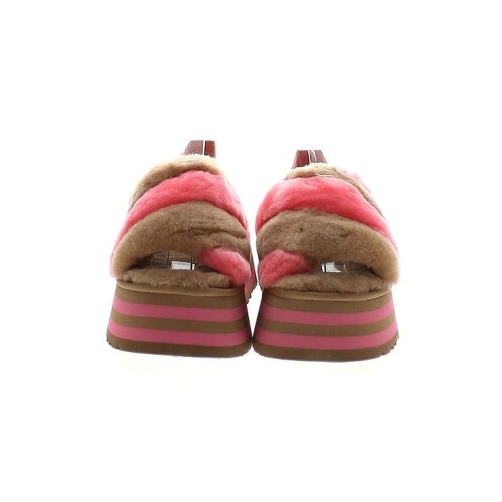 UGG Australia Pink Stripped Furry Slippers Sz 9